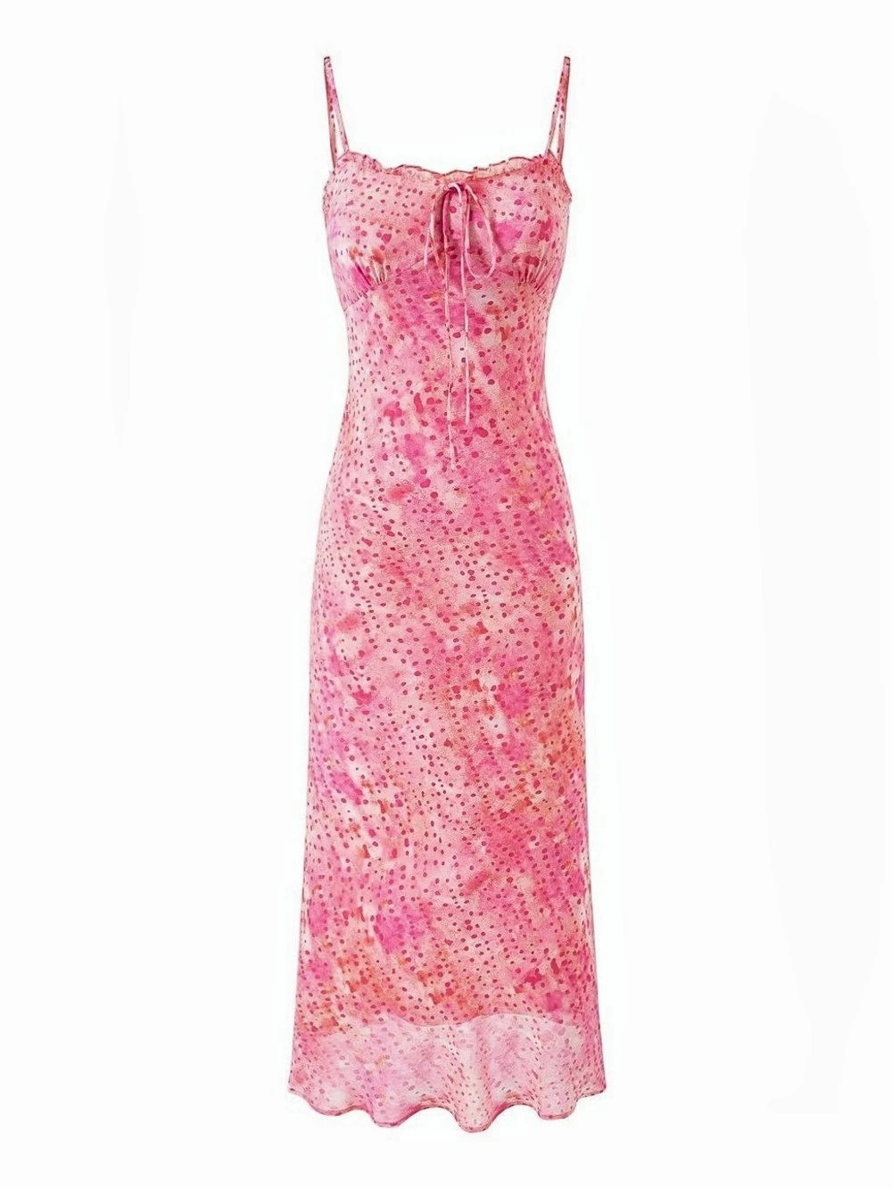 RIHOAS Pink Floral Ruffle Tie Strap Midi Dress Maxi Dress Small